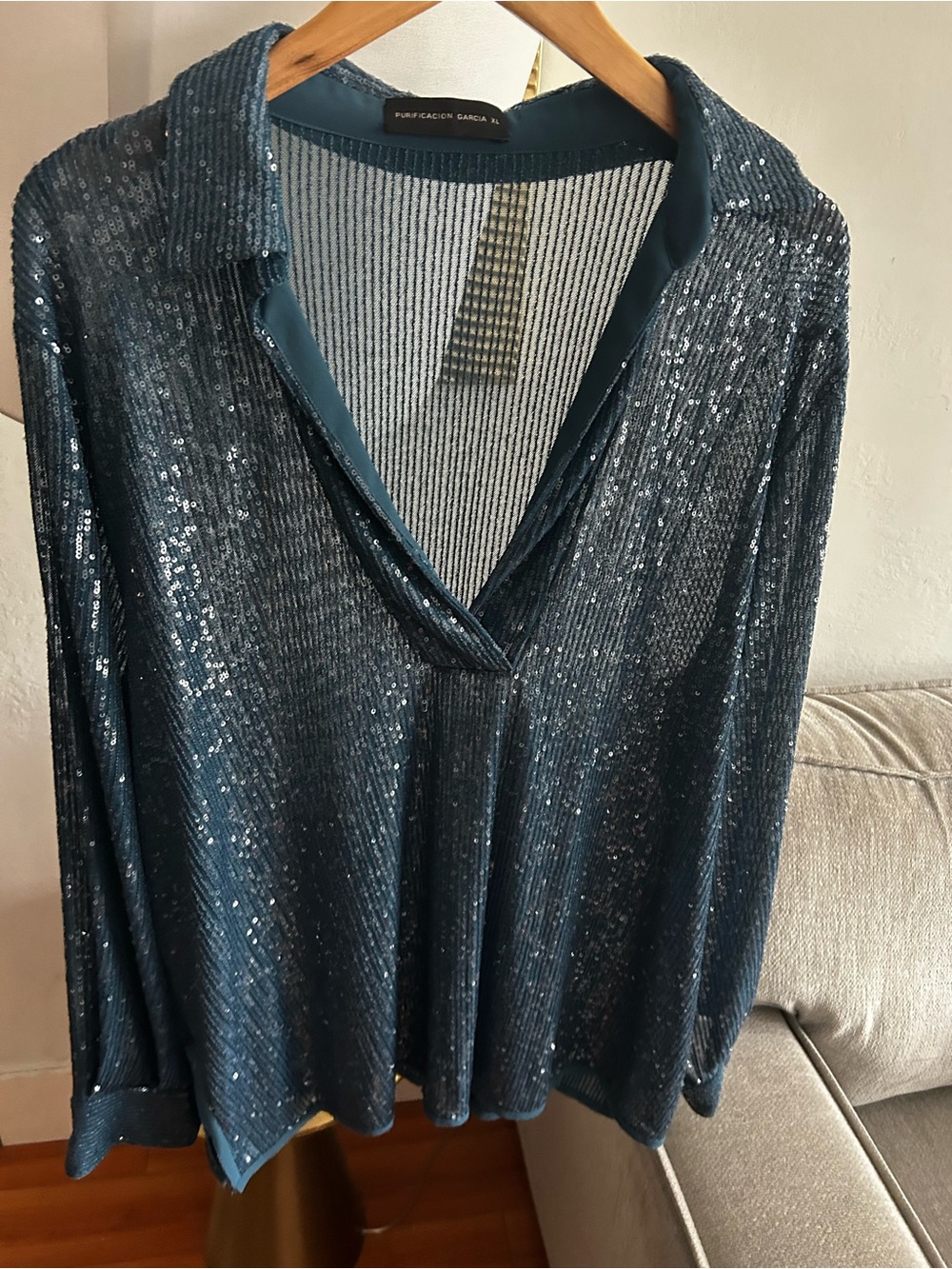 Purification Garcia Blue Sequin Tunic Top Size XL Party Glam - Picture 5 of 16
